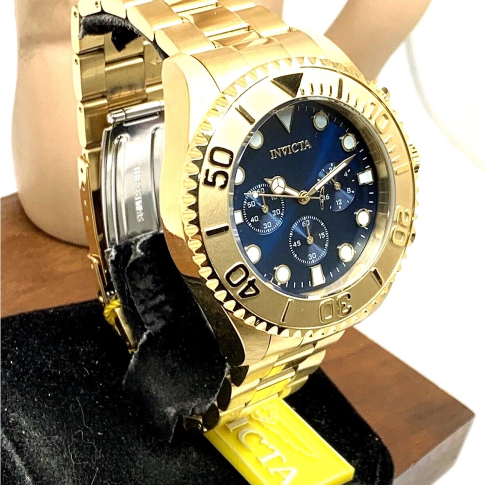 Invicta Men's Watch 36974 Pro Diver Quartz Chronograph Gold Steel Blue Dial 47mm